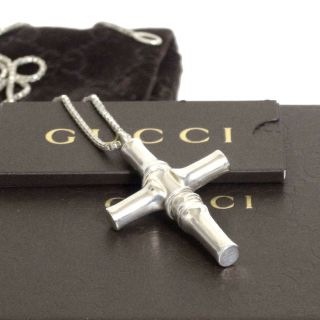Authentic Gucci Bamboo Cross Necklace Sterling Silver 925 Vintage Italy