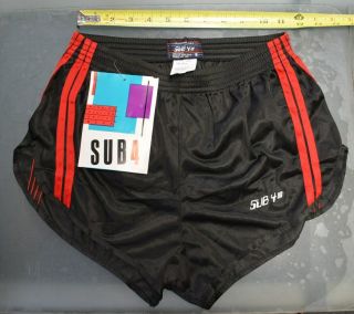 Mens Sub4 Nwt Vintage 80s Nylon Tricot Running Shorts Black/red Stripes Size S