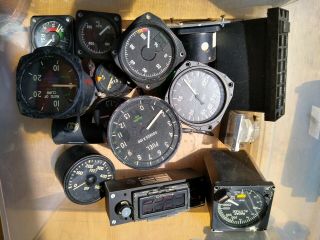 Box Of Vintage Aircraft Instrument Gauges Radar Altimeter,  Vsi,  Etc