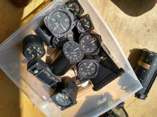 Box of vintage aircraft instrument gauges Radar altimeter,  VSI,  etc 2