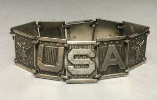 Vintage Sterling Silver American Federal Eagle Usa Link Wwii Sweetheart Bracelet