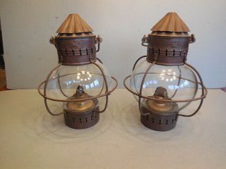 2 Vintage Tung Woo Ships Oil Lantern W/original Glass Globe - Hong Kong