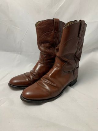 Vintage Justin Roper Brown Leather Cowboy Boots Mens 8.  5 D
