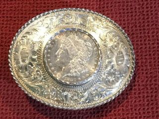1880 Morgan Silver Dollar Belt Buckle Sterling Sss 90.  3 G Vintage Western