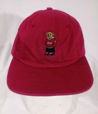 Vtg Ralph Lauren Polo Sport Bear Usa Hat Cap Adjustable Strapback