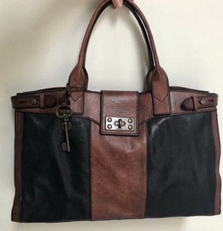 Fossil Vintage Reissue Brown & Black Xl Weekender Tote Handbag
