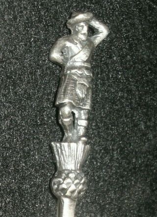 Vntg Sterling Silver? Antique Finish Scottish Highlander Thistle Kilt Stick Pin