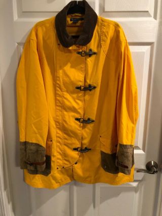 Rare Vintage Mens Polo By Ralph Lauren Yellow Rain Slicker Jacket Metal Clips Xl
