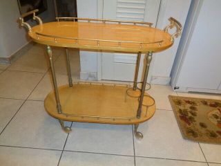 Vintage Italain Liquor/Tea Cart with Brass Fixtures and Wheels (32 by 30 by 16 