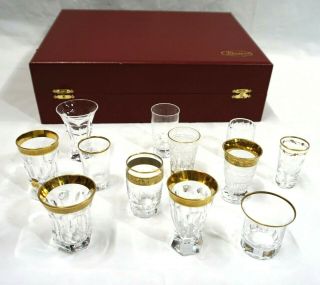 Vintage Moser Liquor Cordials Bar Glasses Set Of 12 In Red Leather Case