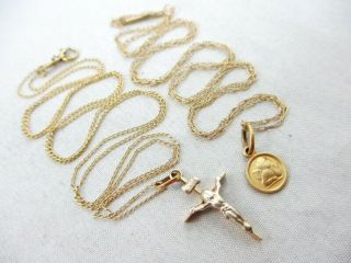 Set Of Vintage 14k Gold Cross And Cherub Chains Italy Makers Mark