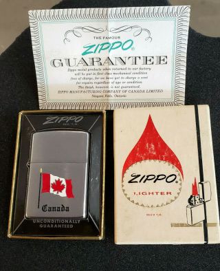 Vintage 1970 - 75 Canadian Flag Zippo Made In Niagara Falls,  Ontario Canada W/ Box