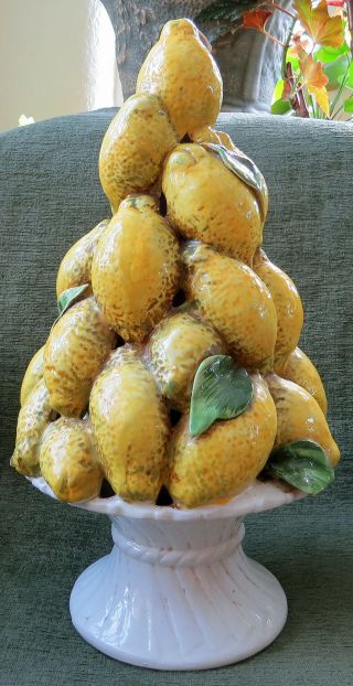 Vintage Italian Majolica Lemon Tree Topiary Centerpiece Ceramic Large 15” Tall