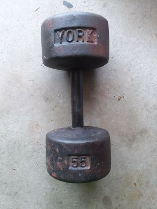 1 Vintage Rare Antique 55 Lb Pound York Barbell Roundhead Dumbell Pre U.  S.  A.