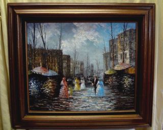 Vintage B.  N.  Dalene Victorian Paris Cityscape Framed Oil Painting 32x28