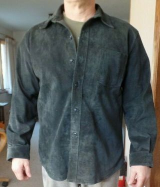 Vintage Weekendz Off Black Suede Leather Shirt Jacket Washable Men 