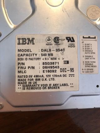 IBM DALS - 3540 540MB VINTAGE HARD DRIVE 50 PIN SCSI 3.  5 