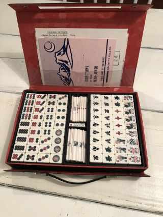 Vintage Mah Jong 144 Tile Set Mahjong Bamboo Tiles Sticks With Portable Case