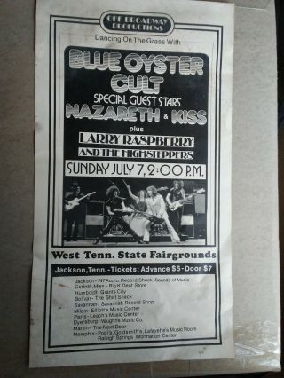 Kiss Blue Oyster Cult Nazareth Jackson Tn Concert Poster Rare July - 7 - 74