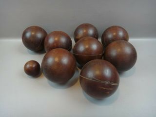 Vintage Wooden Bocce Ball Set Of 9 Balls - Made In Argentina