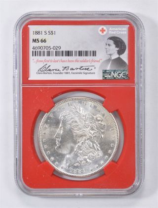 1881 - S Ms 66 Morgan Silver Dollar - Ngc - Red Cross - Rare Clara Barton 721