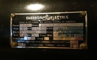 Vintage Emerson Electric Motor,  3/4 HP,  60 cycle,  1,  725 RPM,  115/230V, 2