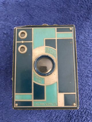 Rare Vtg Kodak No.  2a Beau Brownie - Green Blue - Antique Camera Art Deco Retro