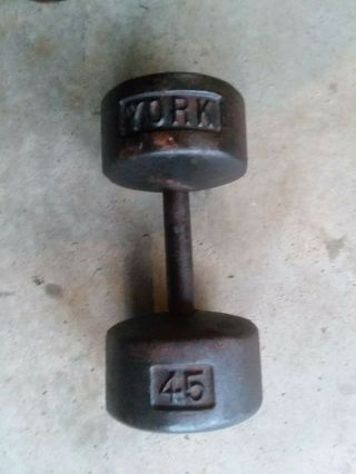 1 Vintage Rare Antique 45 Lb Pound York Barbell Roundhead Dumbell Pre U.  S.  A.