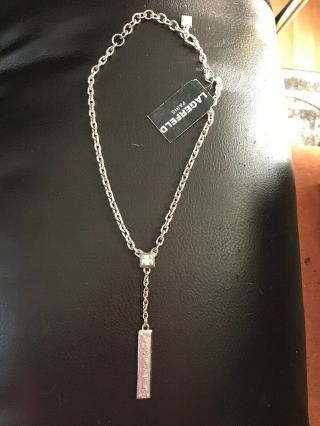 Vintage Karl Lagerfeld Silvertone Metal Necklace/ " Y " Chain W/tag