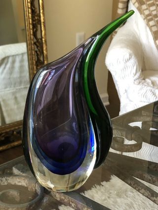 Vintage Murano Multi Sommerso Submerged - Form Art Glass Vase & Side Wing