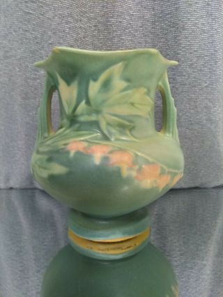 Vintage Roseville Pottery Bleeding Heart Footed Double Handle Vase