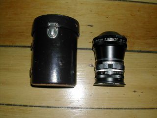 Vintage Camera Lens And Orignal Leather Case Samigon Fisheye 180 Aux.  Lens 52mm