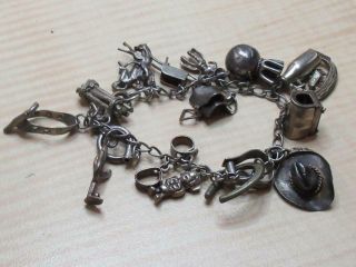Cowboy Themed Sterling Silver Jewelry Vintage Charm Bracelet Horses West