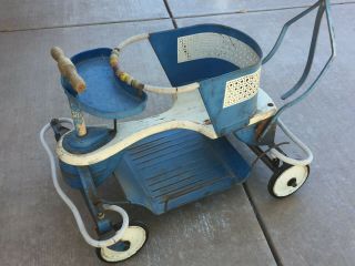 Vintage Mid Century Blue Taylor Tot Metal Toy Car - Walker - Stroller