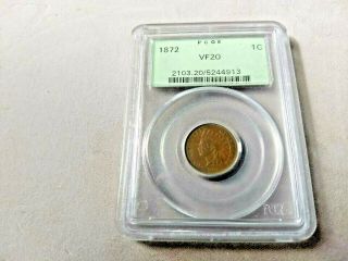 Rare 1872 U.  S.  Indian Head Penny Pcgs Certified Vf 20 Brown Details N/r