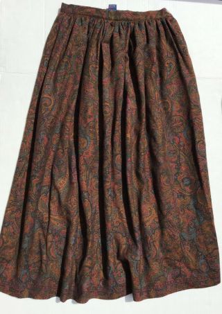 Vtg Ralph Lauren Womens Wool Paisley Skirt Size 8 Gathered Waist