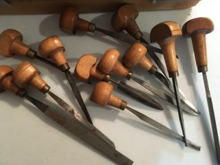 Various Vintage Engraving Tools With Wooden Handles 2