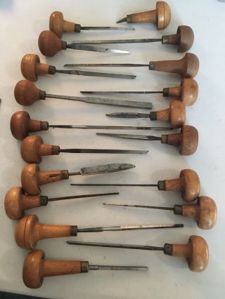 Various Vintage Engraving Tools With Wooden Handles 4
