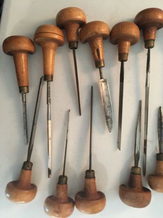 Various Vintage Engraving Tools With Wooden Handles 5