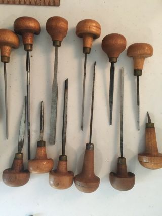Various Vintage Engraving Tools With Wooden Handles 6