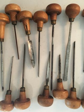 Various Vintage Engraving Tools With Wooden Handles 7