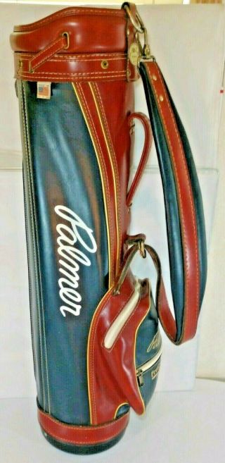 Rare Vintage Hot Z/ Arnold Palmer Red/blue W/gold Trim Leather Golf Cart Bag.
