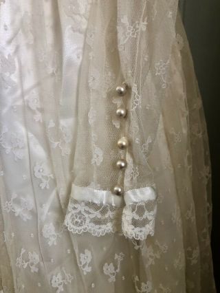Vintage 1970s Wedding Gown Boho Prairie Victorian Edwardian Lace Satin Train S 4