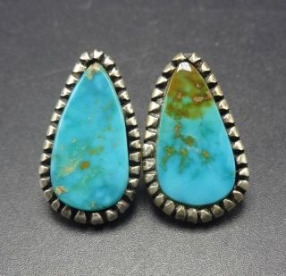 Classic Vintage Navajo Sterling Silver And Blue Gem Turquoise Earrings Pierced