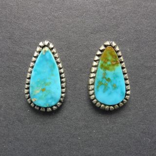 Classic Vintage NAVAJO Sterling Silver and BLUE GEM TURQUOISE EARRINGS Pierced 2