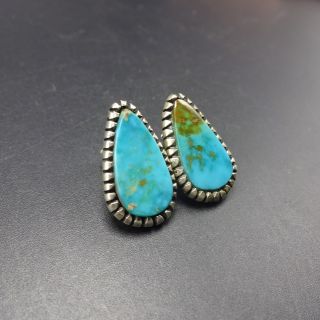 Classic Vintage NAVAJO Sterling Silver and BLUE GEM TURQUOISE EARRINGS Pierced 8