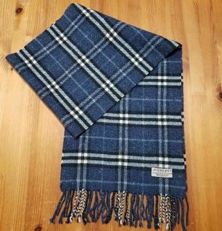 Burberry,  Vintage,  90 Merino Wool / 10 Cashmere,  Blue Check Scarf