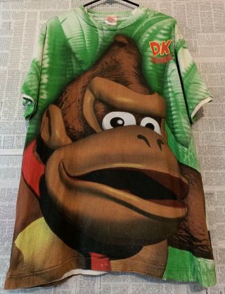 Vtg 90s Supernintendo Donkey Kong Country All Over Print T - Shirt