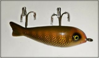 Very Tough Paw Paw No 3400 Crippled Minnow Lure In Later Old Gold Scale