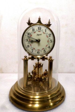 Vintage 400 Day German Table Clock With Dome - - Porcelain Dial - - John Wanamaker